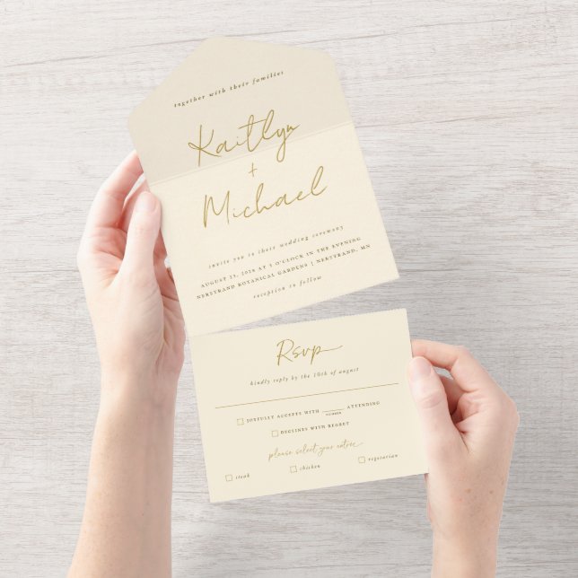 Faire-Part de Mariage Moderne Doré et Crème à Déco (Déchirure)
