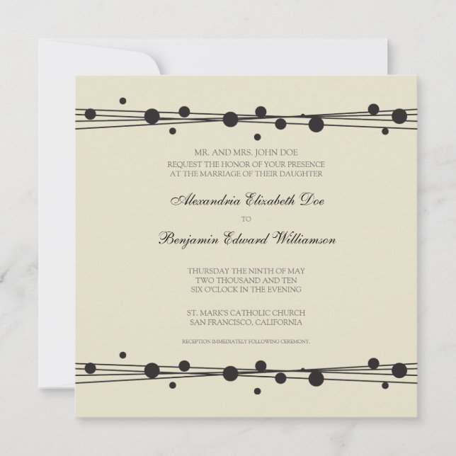 Faire-part de mariage moderne Dots & Paille 2 (noi (Devant)