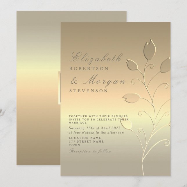 Faire-part de mariage moderne élégant en or (Devant / Derrière)