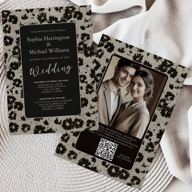 Faire-part de mariage moderne élégant noir argent  (Créateur téléchargé)