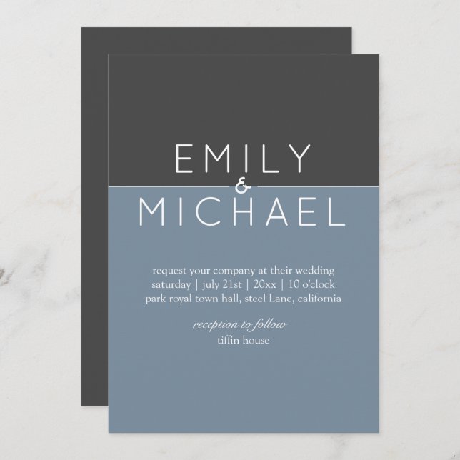 Faire-part de mariage moderne en acier bleu - Gras (Devant / Derrière)