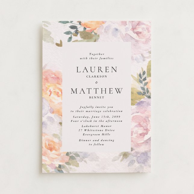Faire-part de mariage moderne en aquarelle florale (Créateur téléchargé)