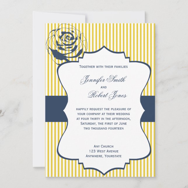 Faire-part de mariage moderne en bande jaune bleu (Devant)