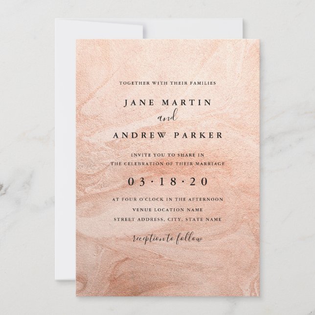 Faire-part de mariage moderne en or rose (Devant)