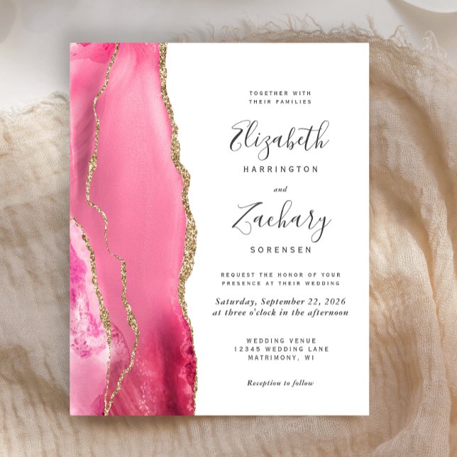 Faire-part de mariage moderne en or rose agate à b (Créateur téléchargé)