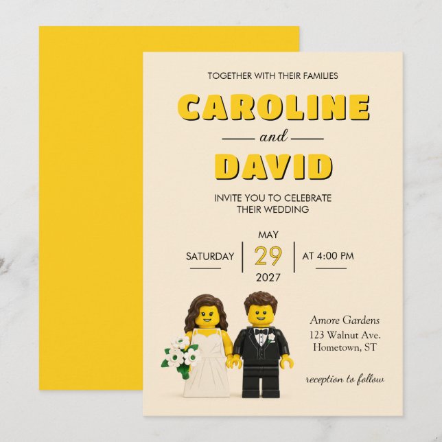 Faire-Part de Mariage Moderne et Amusant en Brique (Devant / Derrière)