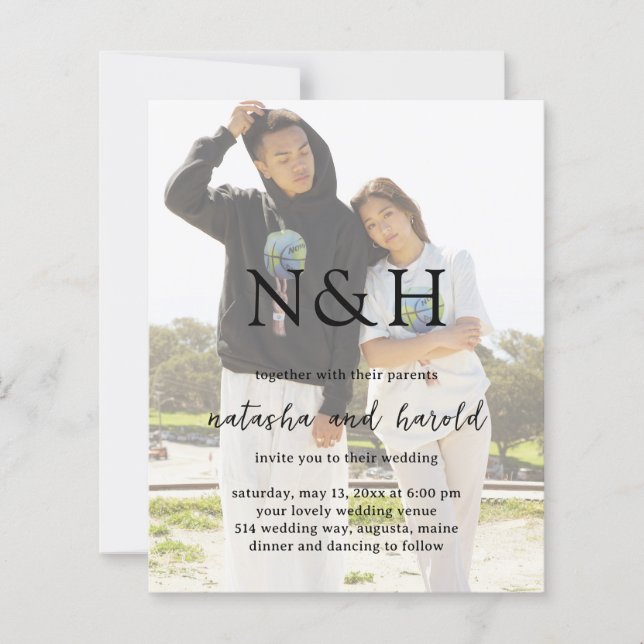 Faire-part de mariage moderne et budget monogramme (Devant)
