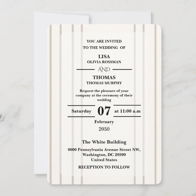 Faire-part de mariage moderne et chic à rayures (Devant)
