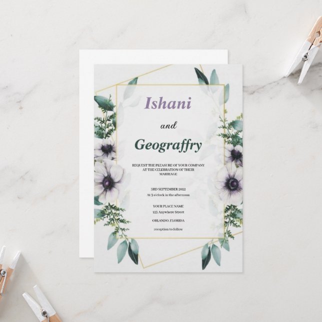 faire-part de mariage moderne et élégant (Devant/Arrière en situation)