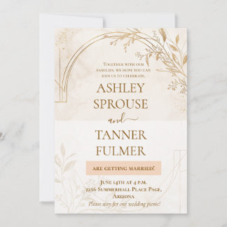 Faire-part de mariage moderne et élégant en or