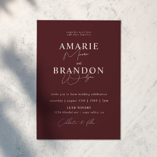 Faire-part de mariage moderne et minimal rouge vin