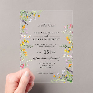 Faire-part de mariage moderne fleur sauvage printe