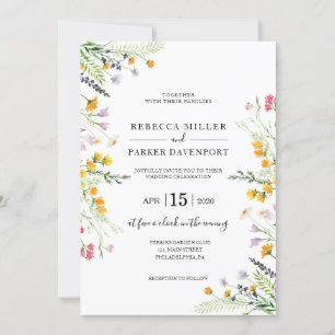 Faire-part de mariage moderne fleur sauvage printe