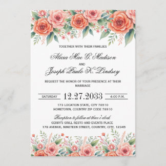 Faire-part de mariage moderne floral en terre cuit