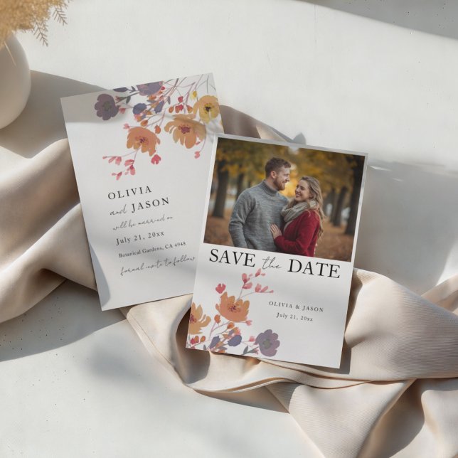 Faire-part de mariage moderne floral et photo (Créateur téléchargé)