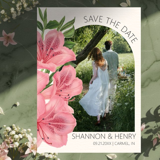 Faire-part de mariage moderne floral lis rose (Invite guests to your big day with this Pink Lily Floral Modern Wedding Save the Date!)