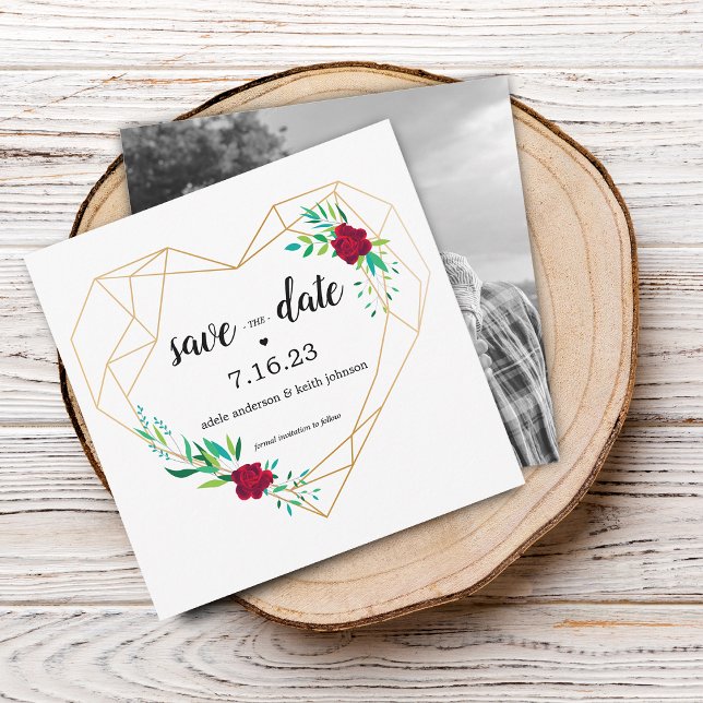 Faire-Part de Mariage Moderne Géométrique Coeur Ph (Modern Wedding Save The Date Geometric Heart Photo)