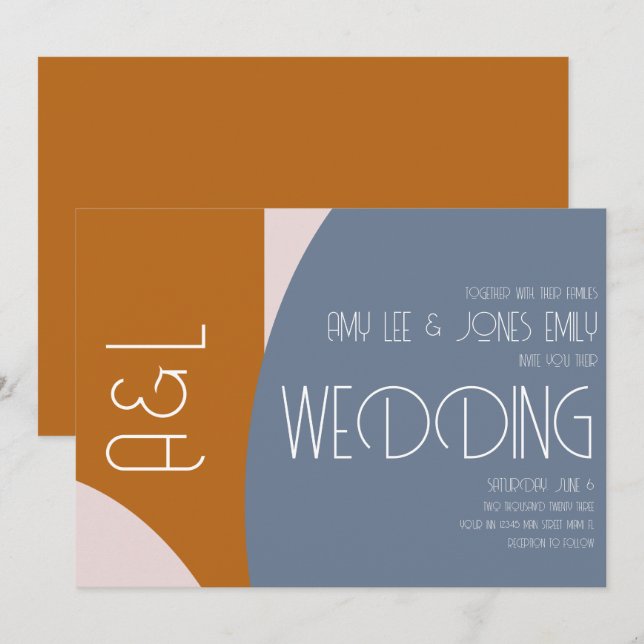 Faire-part de mariage Moderne Géométrique Terre Cu (Devant / Derrière)