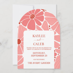 Faire-part de mariage moderne groovy rose daisy