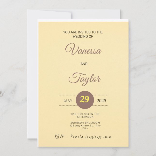 Faire-part de mariage moderne jaune ambre (Devant)