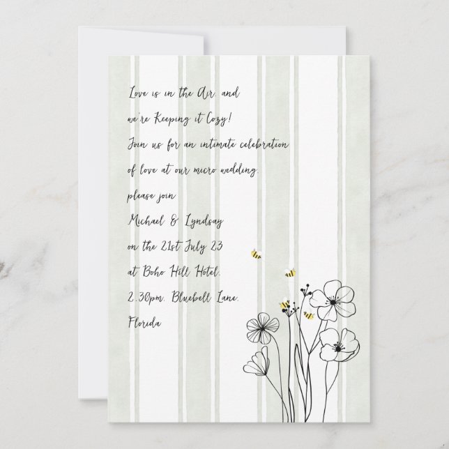 Faire-part de mariage moderne manuscrit abeilles H (Devant)