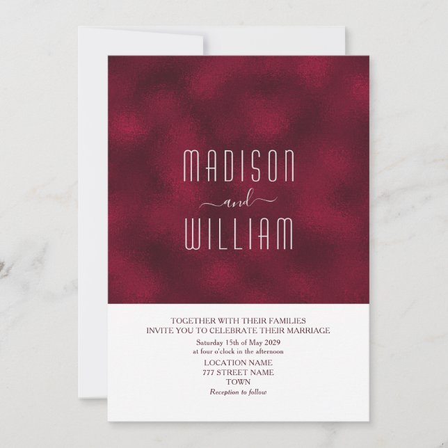 Faire-part de mariage moderne minimal burgundy (Devant)