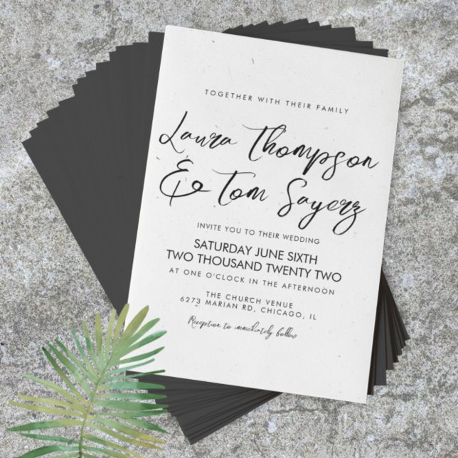 Faire-part de mariage moderne noir et blanc Ink Sc (Créateur téléchargé)