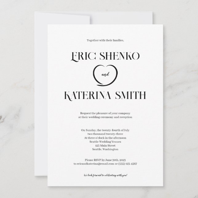Faire-Part de Mariage Moderne Noir et Blanc Style  (Devant)