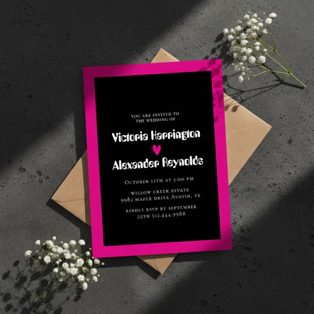 Faire-part de mariage moderne noir et rose (Créateur téléchargé)