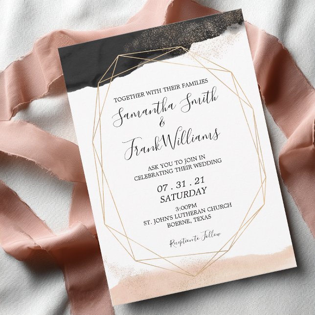 Faire-part de mariage moderne noir et rose blush (Black and Blush Pink Modern Wedding Invitation)