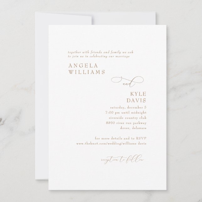 Faire-Part de Mariage Moderne Or et Blanc Sans Par (Devant)