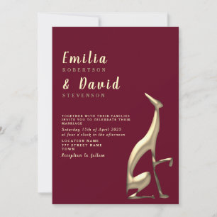 Faire-part de mariage moderne or et bordeaux