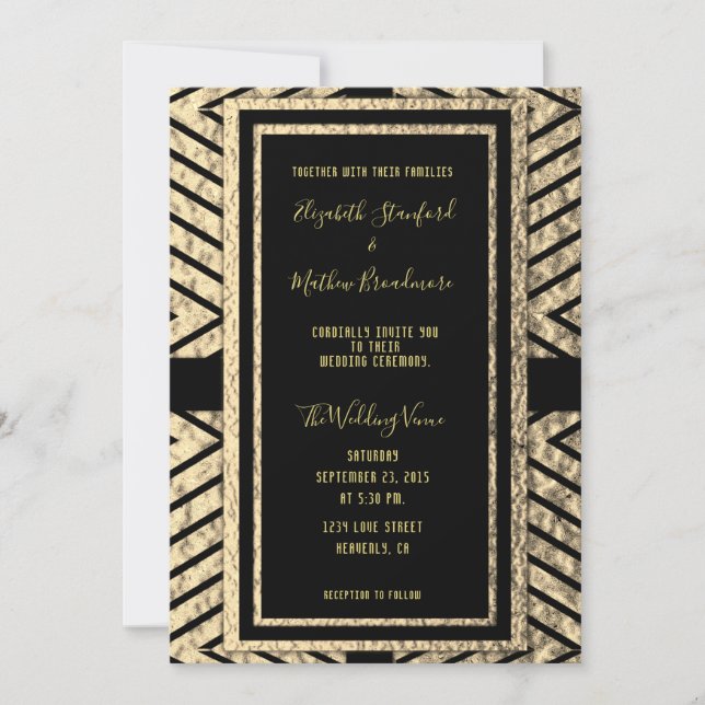 Faire-part de mariage moderne or et noir (Devant)