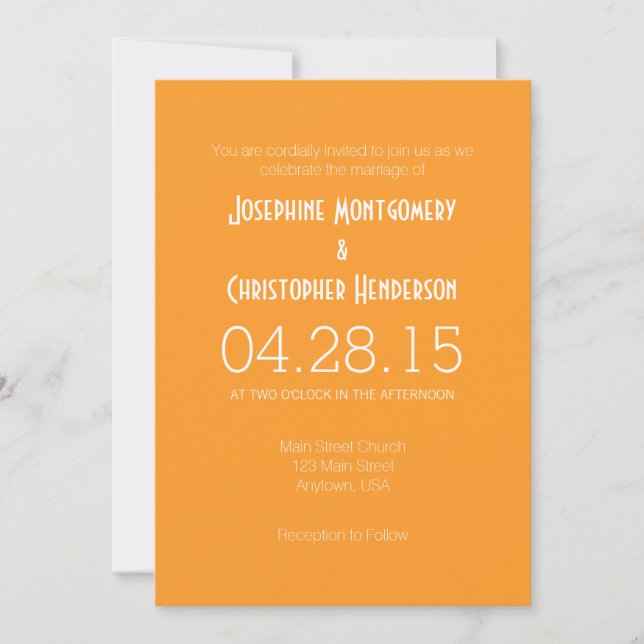 Faire-part de mariage moderne Orange White Simple (Devant)