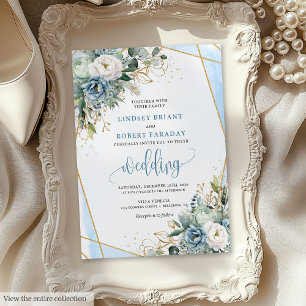Faire-part de mariage moderne Pastel Blue Gold Peo