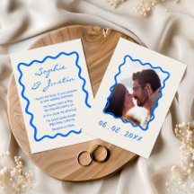 Faire-Part de Mariage Moderne Photo Cadre Bleu Ond