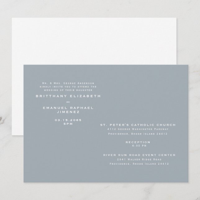 Faire-part de mariage moderne poussiéreux bleu deu (Devant / Derrière)
