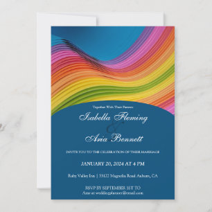 Faire-part de mariage moderne Rainbow Wave