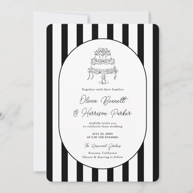 Faire-part de mariage moderne rayé noir et blanc (Devant)
