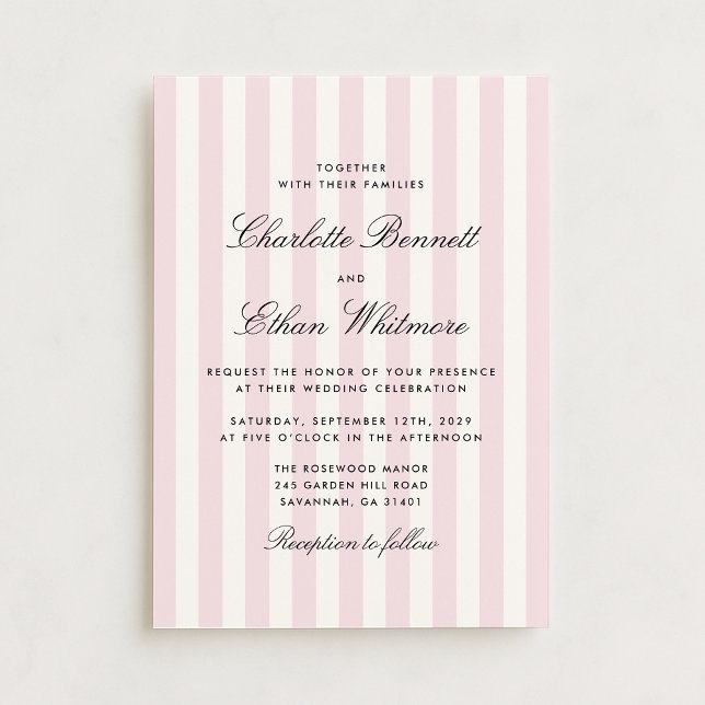 Faire-part de mariage moderne rayé rose et crème (Créateur téléchargé)