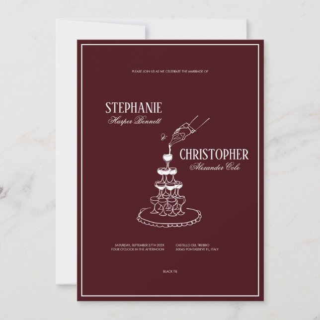 Faire-Part de Mariage Moderne Rétro Bourgogne (Devant)