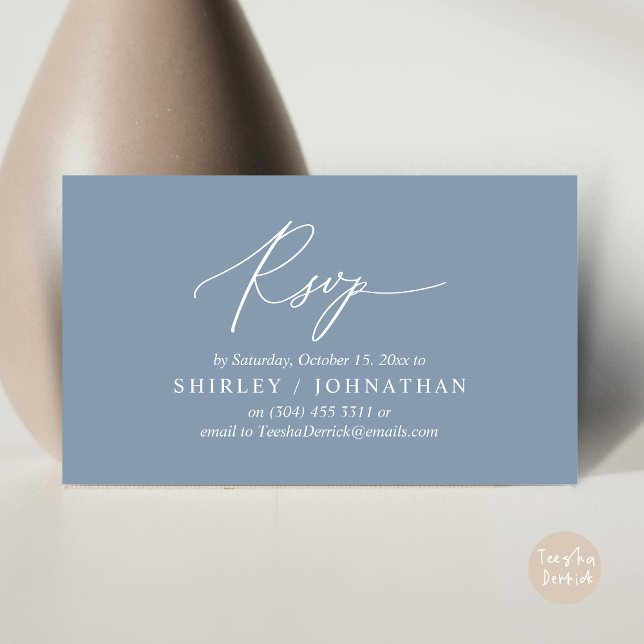 Faire-part de mariage moderne romantique avec répo (Modern Romantic RSVP Wedding Dinner Invitation Enclosed Reminder Online Email Card, Dusty Blue)
