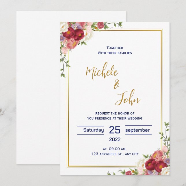 Faire-part de mariage moderne rose blanc (Devant / Derrière)
