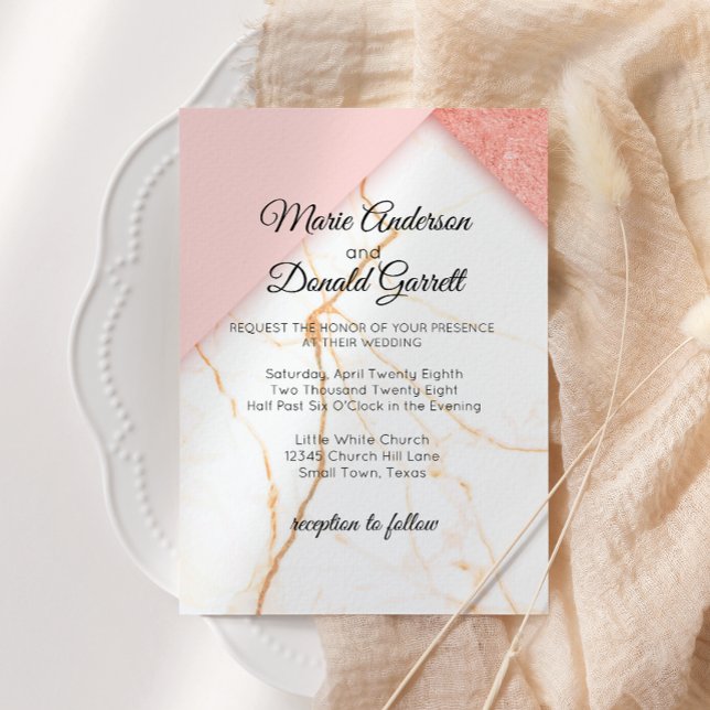 Faire-part de mariage moderne rose et or en marbre (Créateur téléchargé)