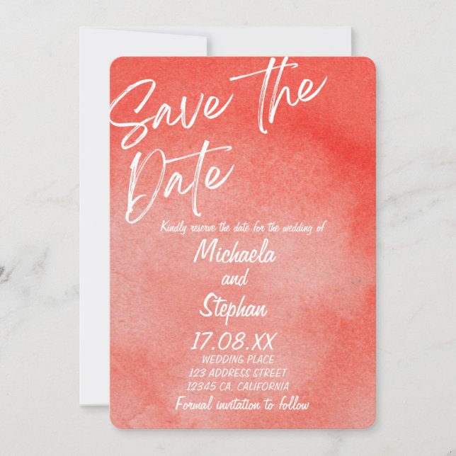 Faire-part de mariage moderne rose et orange couch (Devant)
