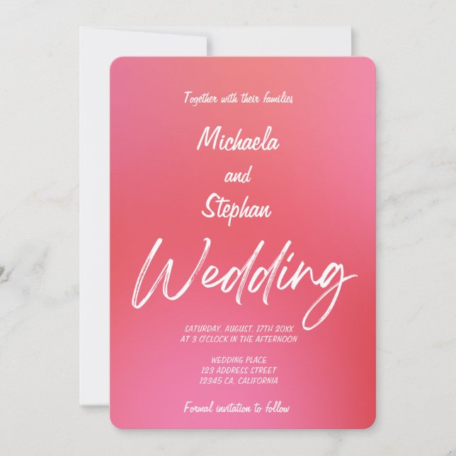 Faire-part de mariage moderne rose et orange couch (Devant)