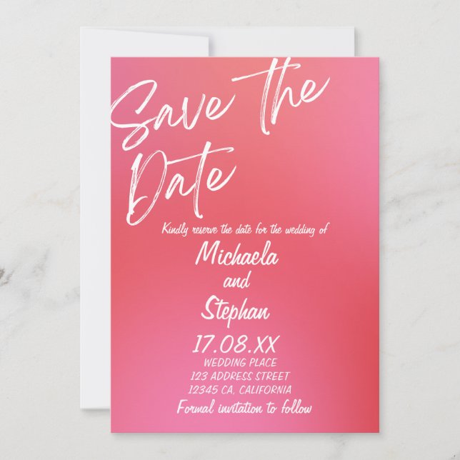 Faire-part de mariage moderne rose et orange couch (Devant)
