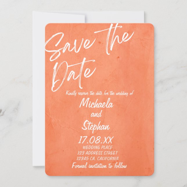 Faire-part de mariage moderne rose et orange sur c (Devant)