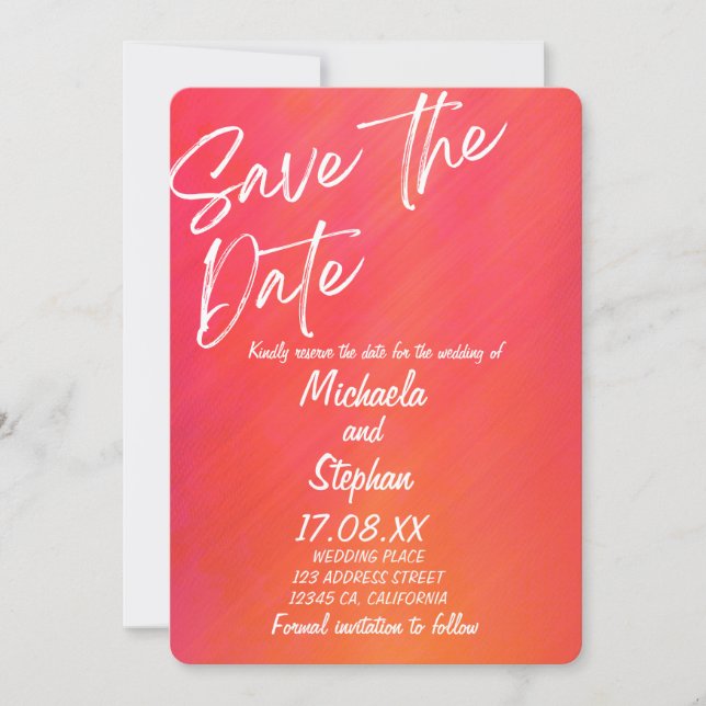 Faire-part de mariage moderne rose et orange sur l (Devant)