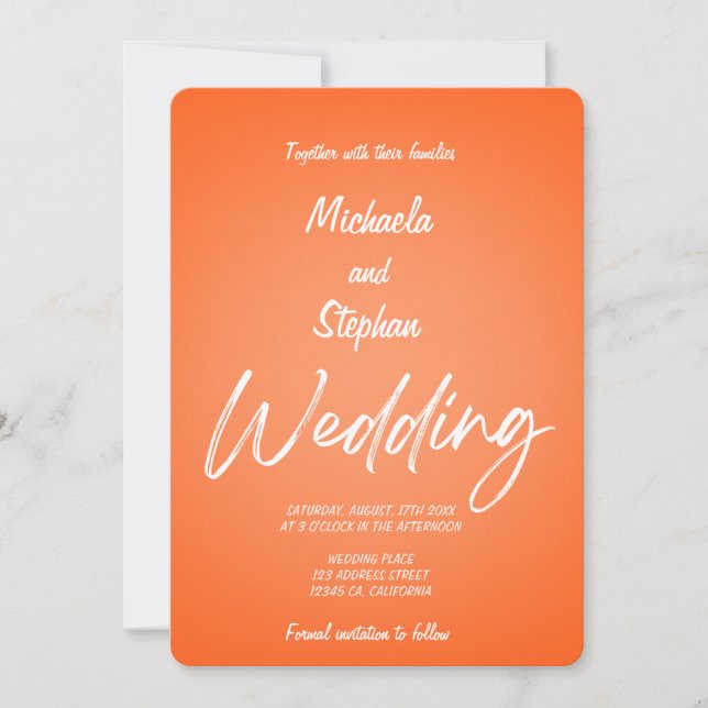 Faire-part de mariage moderne rose et orange sur l (Devant)